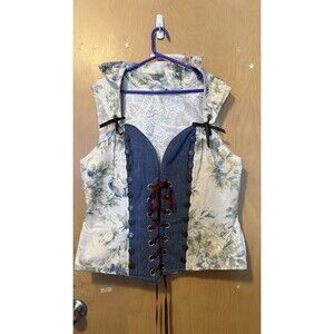 Damsel in this Dress Wanderlust Overbust Corset 41" NWOT Denim Floral Faire